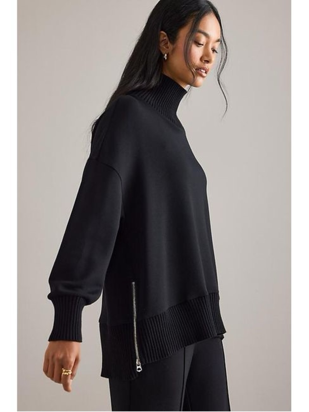Varley Barker High-Neck Sweatshirt Oversized Turtle Neck Silver Hardware S